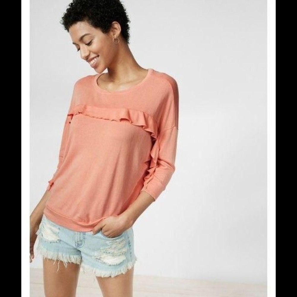 Express Ruffle Yoke Pullover Sweatshirt XS